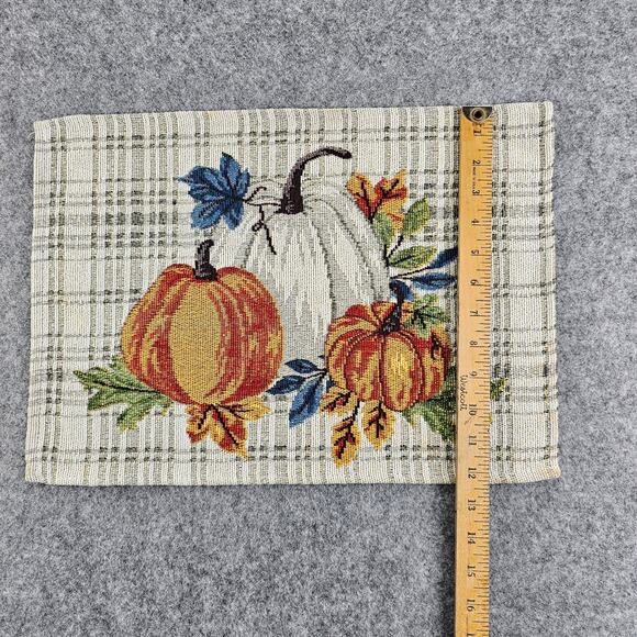 Fall Pumpkin Leaves Tapestry Placemats Autumn Decor Orange White Blue Grey - Picture 7 of 10